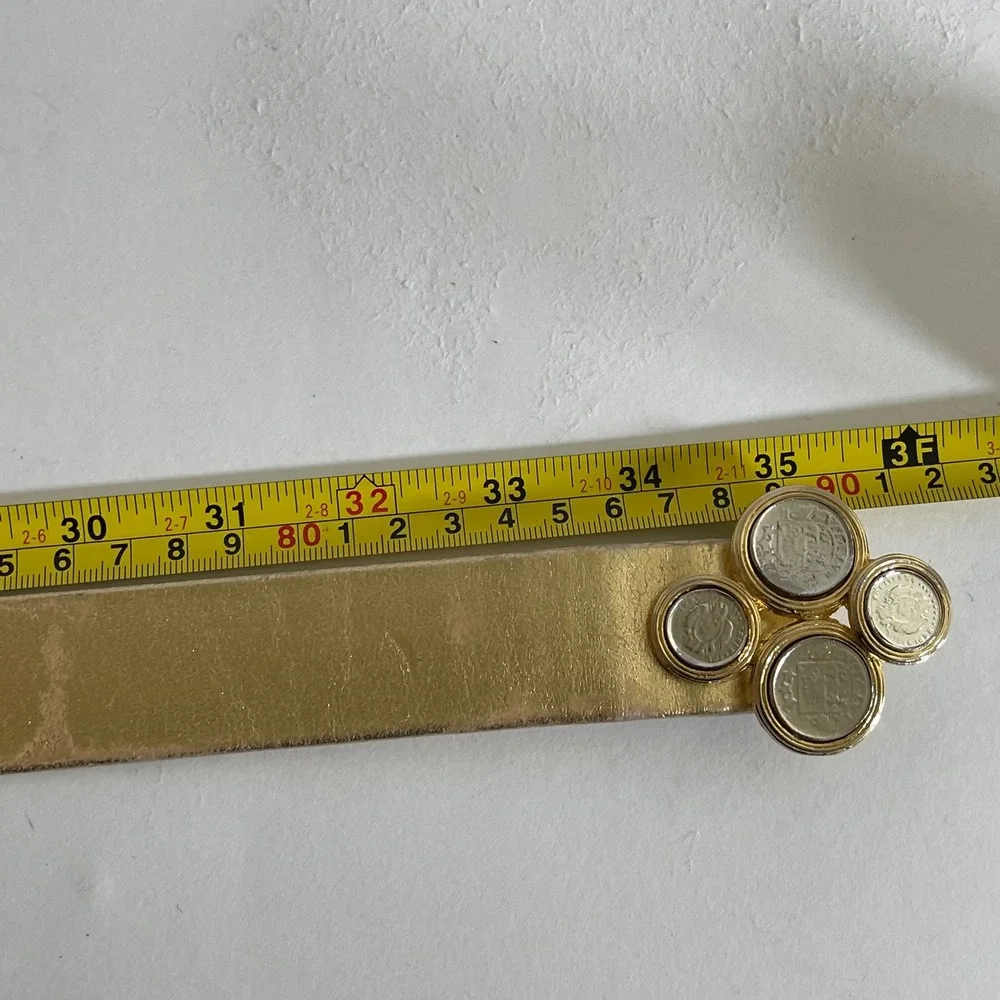 Vintage Coin Buckle Waist Belt Women OS Gold Metallic Medallion Statement 80s